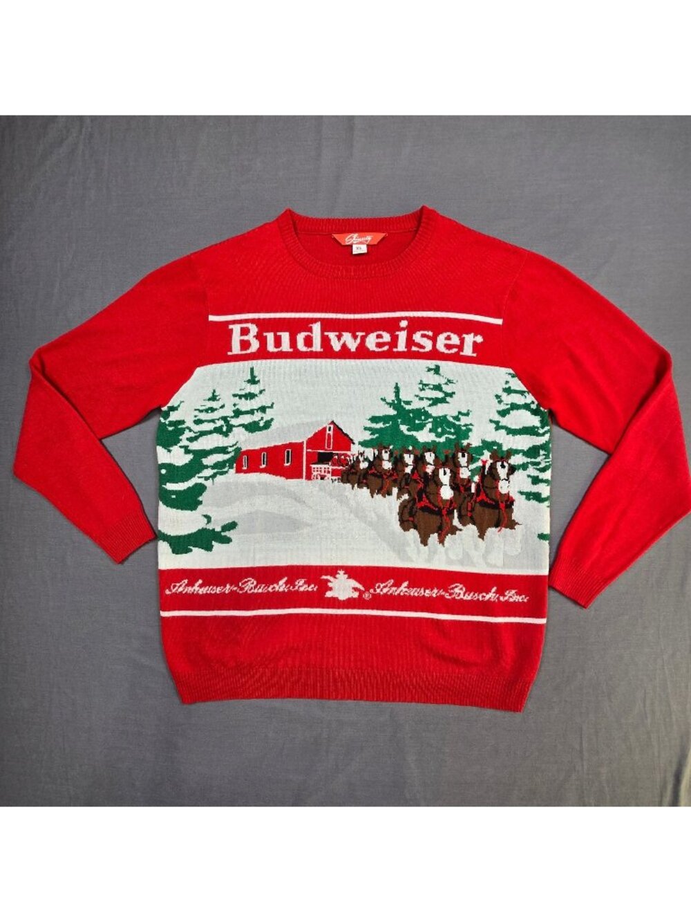 Shinesty XL Mens Christmas Sweater Red Budweiser Holiday Clydesdale Crewneck